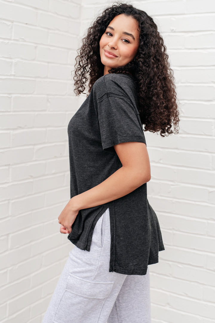 Let Me Live Relaxed Tee in Black-Short Sleeve Tops-Inspired by Justeen-Women's Clothing Boutique