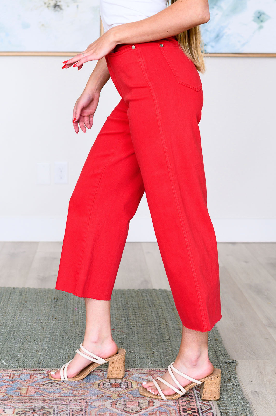 Lisa High Rise Control Top Wide Leg Crop Jeans in Red-Denim-Inspired by Justeen-Women's Clothing Boutique in Chicago, Illinois