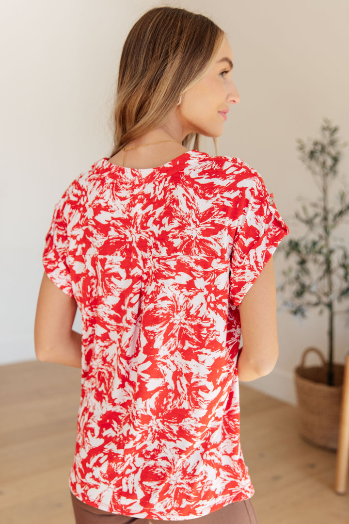 Lizzy Cap Sleeve Top in Red Floral-Short Sleeve Tops-Inspired by Justeen-Women's Clothing Boutique in Chicago, Illinois