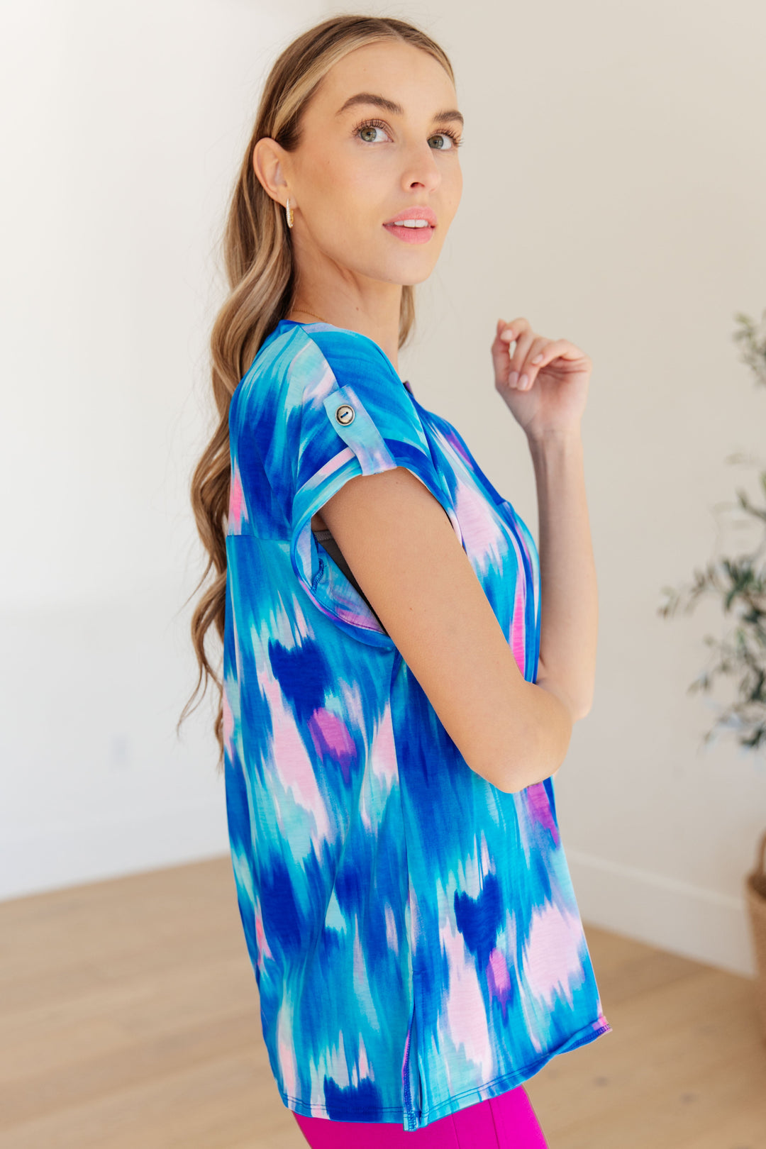 Lizzy Cap Sleeve Top in Royal Brush Strokes-Short Sleeve Tops-Inspired by Justeen-Women's Clothing Boutique in Chicago, Illinois