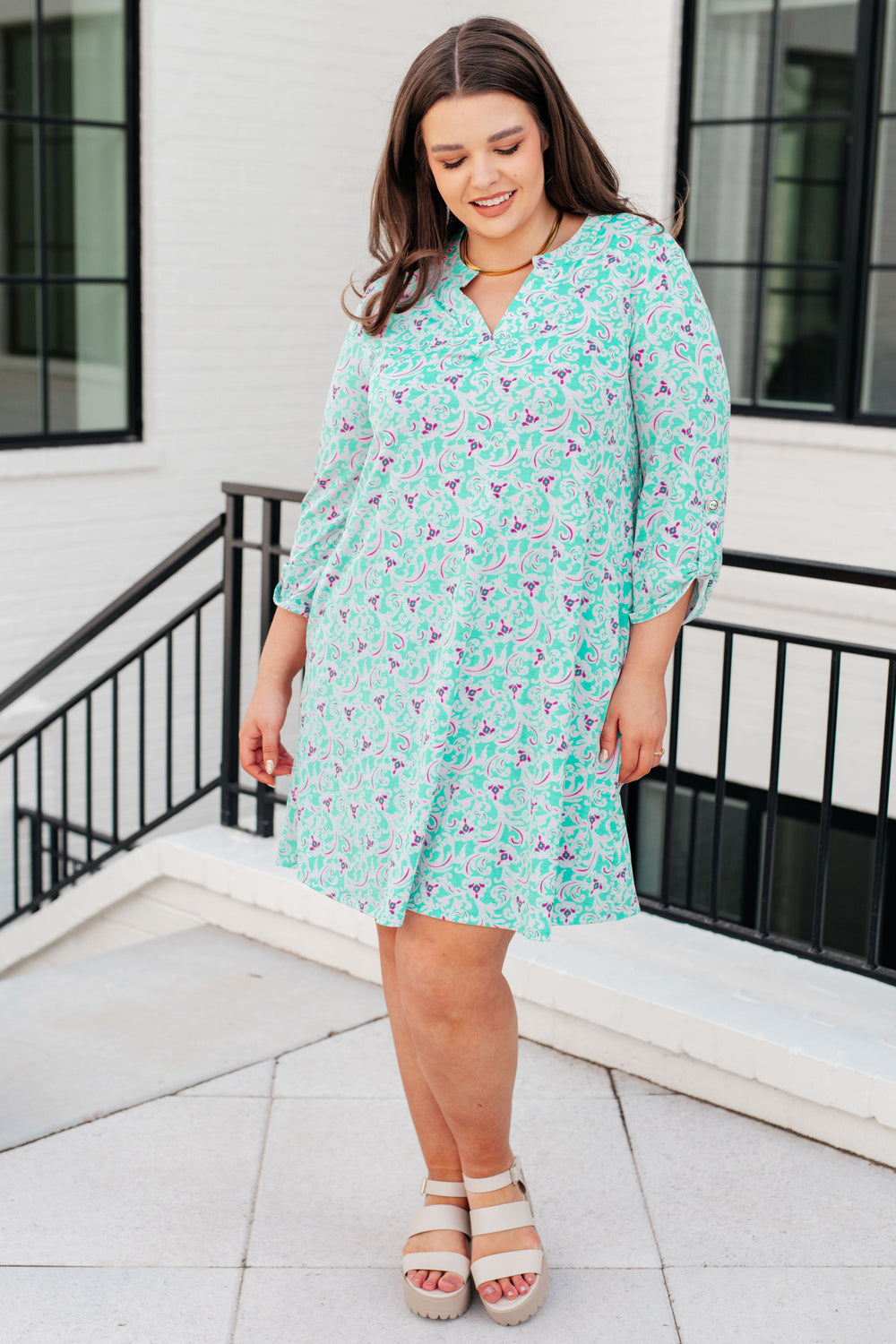 Lizzy Dress in Mint and Magenta-Dresses-Inspired by Justeen-Women's Clothing Boutique in Chicago, Illinois