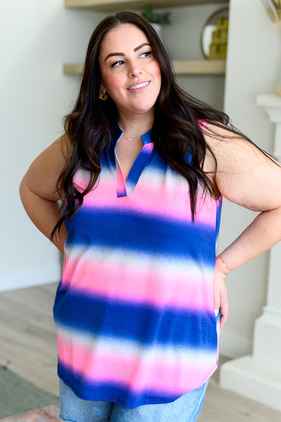 Lizzy Tank Top in Blue and Pink Haze-Tank Tops-Inspired by Justeen-Women's Clothing Boutique in Chicago, Illinois