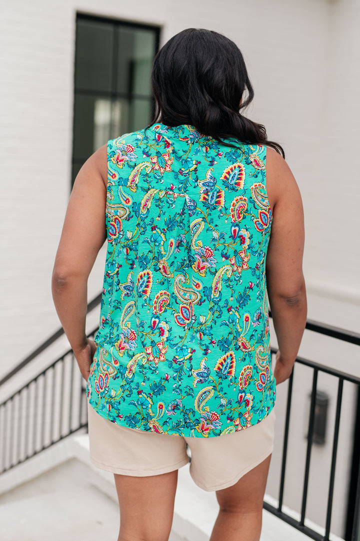 Lizzy Tank Top in Emerald and Aqua Multi Floral-Tank Tops-Inspired by Justeen-Women's Clothing Boutique