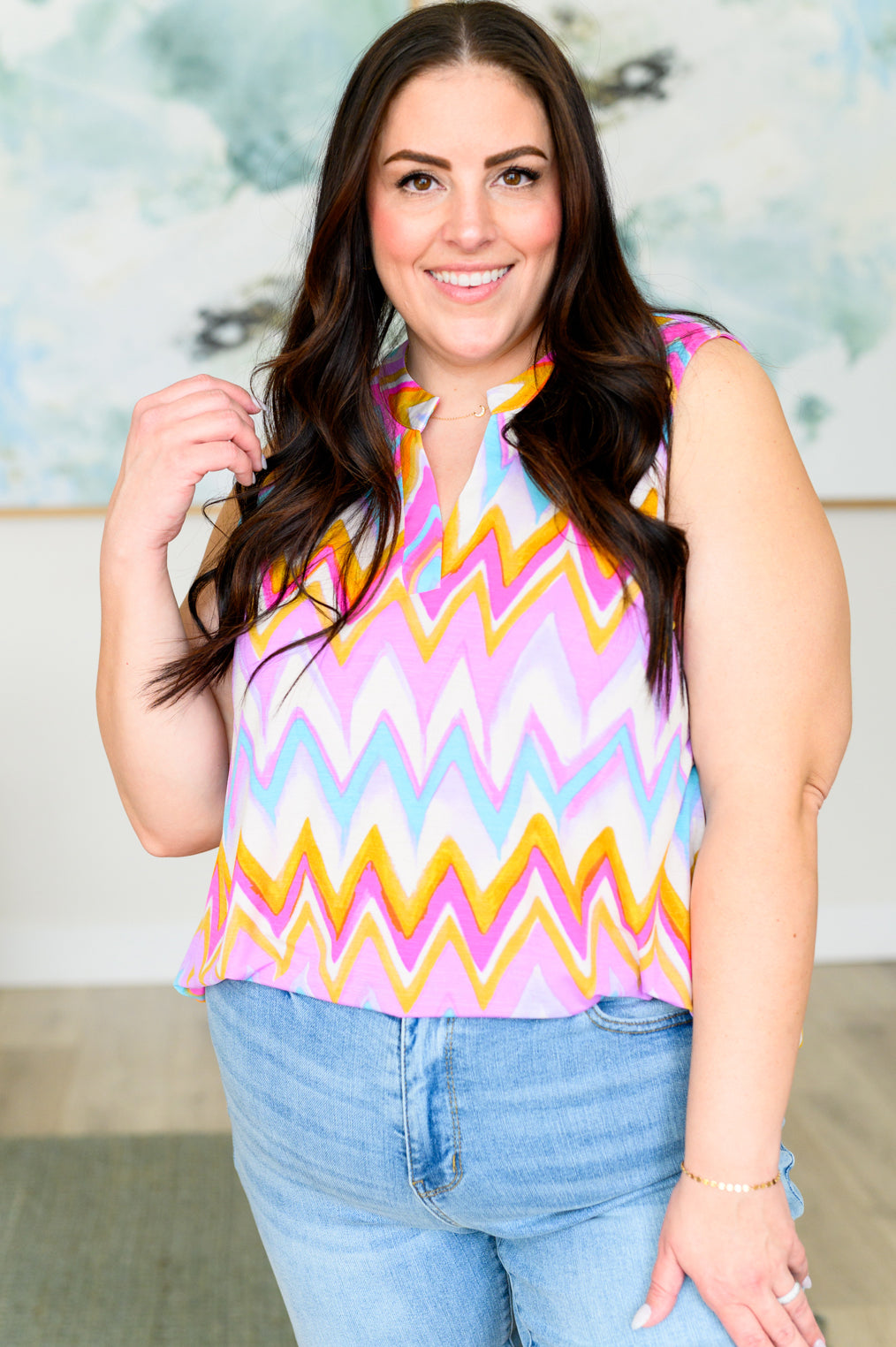 Lizzy Tank Top in Orange Multi Chevron-Tank Tops-Inspired by Justeen-Women's Clothing Boutique in Chicago, Illinois
