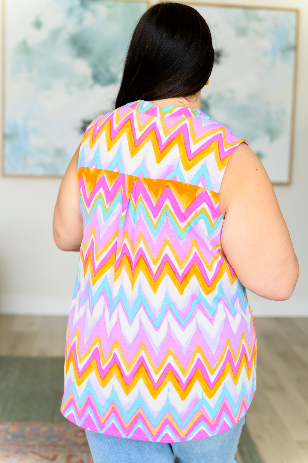 Lizzy Tank Top in Orange Multi Chevron-Tank Tops-Inspired by Justeen-Women's Clothing Boutique in Chicago, Illinois