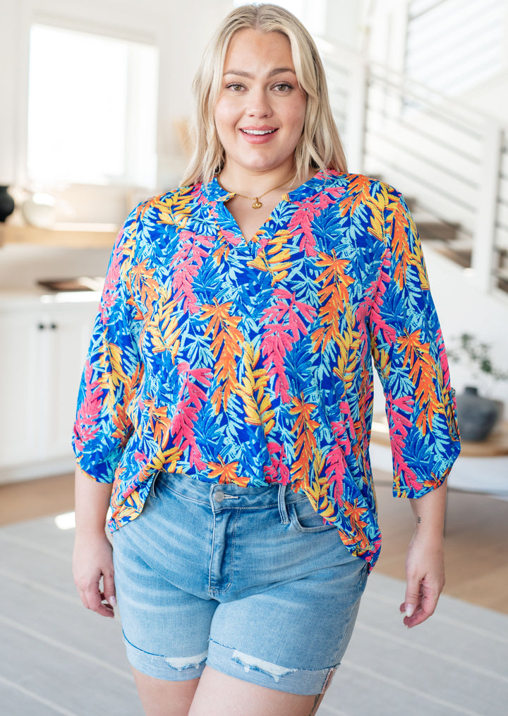 Lizzy Top in Blue and Pink Branches-Short Sleeve Tops-Inspired by Justeen-Women's Clothing Boutique