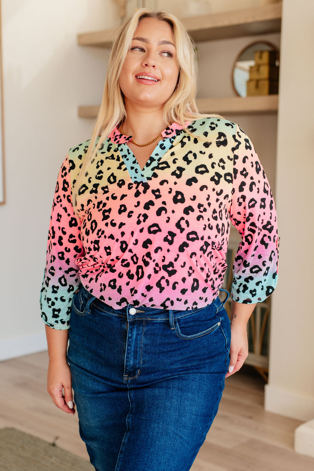 Lizzy Top in Rainbow Leopard-Short Sleeve Tops-Inspired by Justeen-Women's Clothing Boutique in Chicago, Illinois