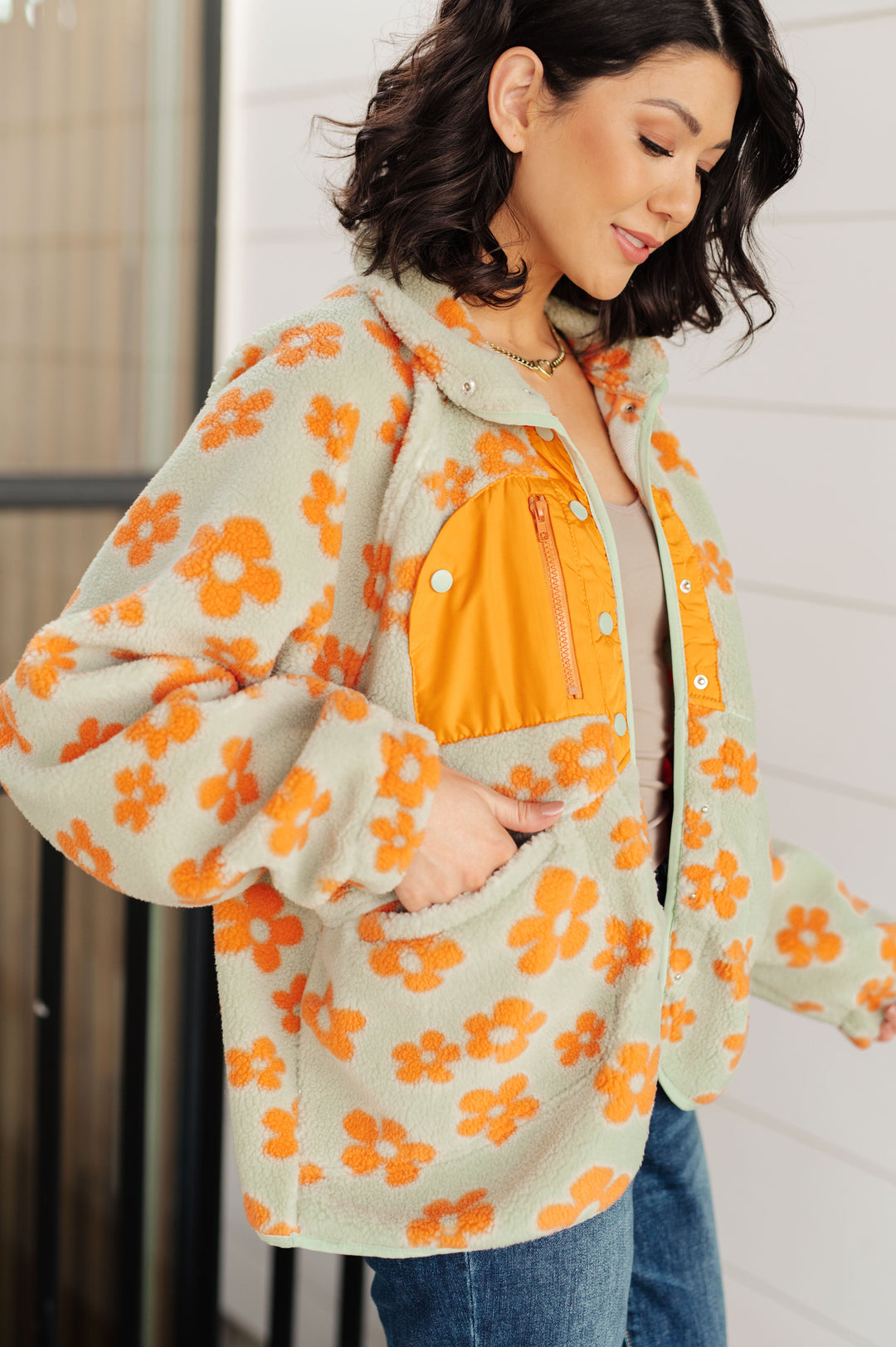 Love It Don't Leave It Floral Fleece Jacket-Outerwear-Inspired by Justeen-Women's Clothing Boutique