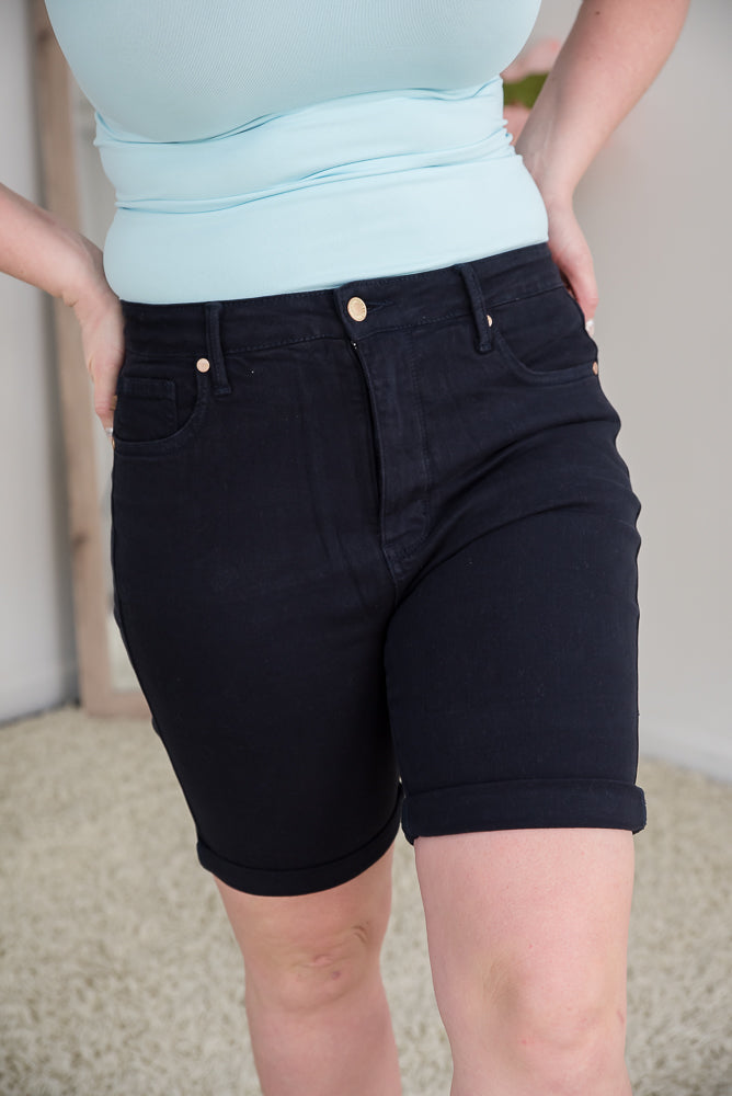 Fun in Navy Tummy Control Judy Blue Bermuda Shorts-judy blue-Inspired by Justeen-Women's Clothing Boutique in Chicago, Illinois