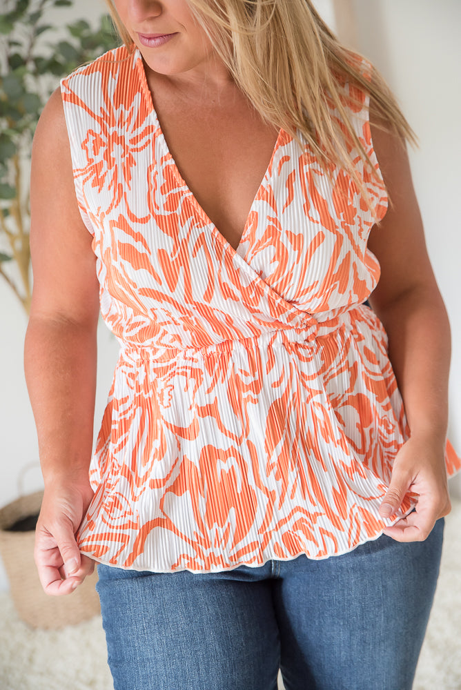 The Orange Swirl Sleeveless Top-White Birch-Inspired by Justeen-Women's Clothing Boutique in Chicago, Illinois