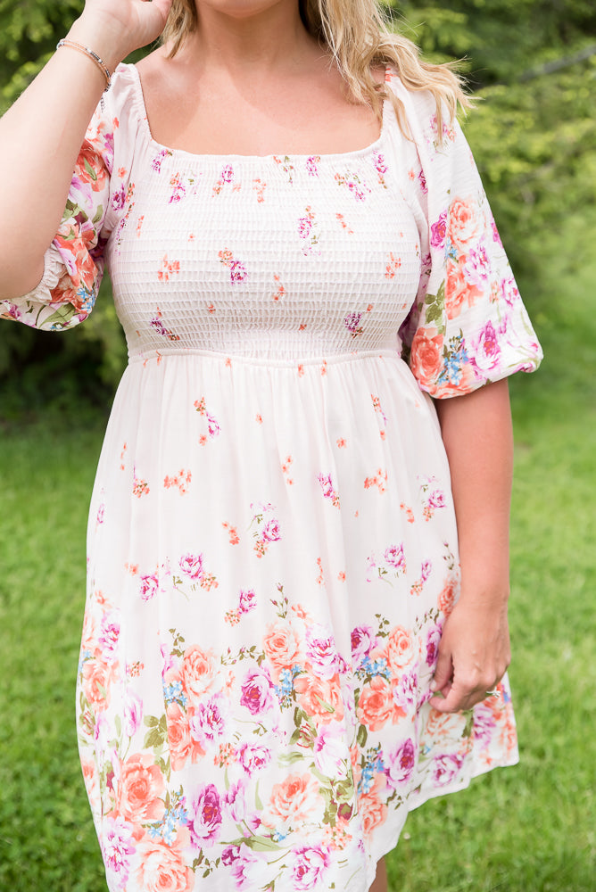 Elegant and Sweet Floral Dress-White Birch-Inspired by Justeen-Women's Clothing Boutique