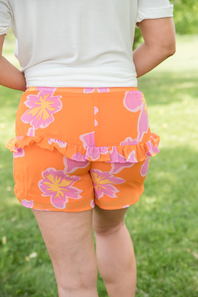 Tangerine Floral Shorts-White Birch-Inspired by Justeen-Women's Clothing Boutique