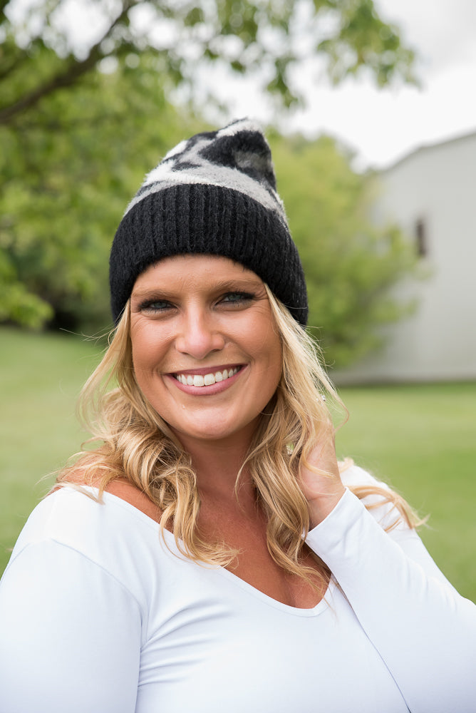 Fuzzy Leopard Beanie in Black-Urbanista-Inspired by Justeen-Women's Clothing Boutique