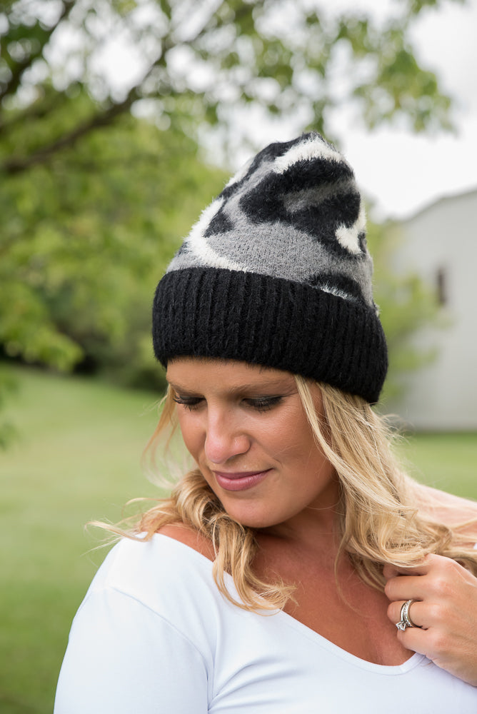 Fuzzy Leopard Beanie in Black-Urbanista-Inspired by Justeen-Women's Clothing Boutique