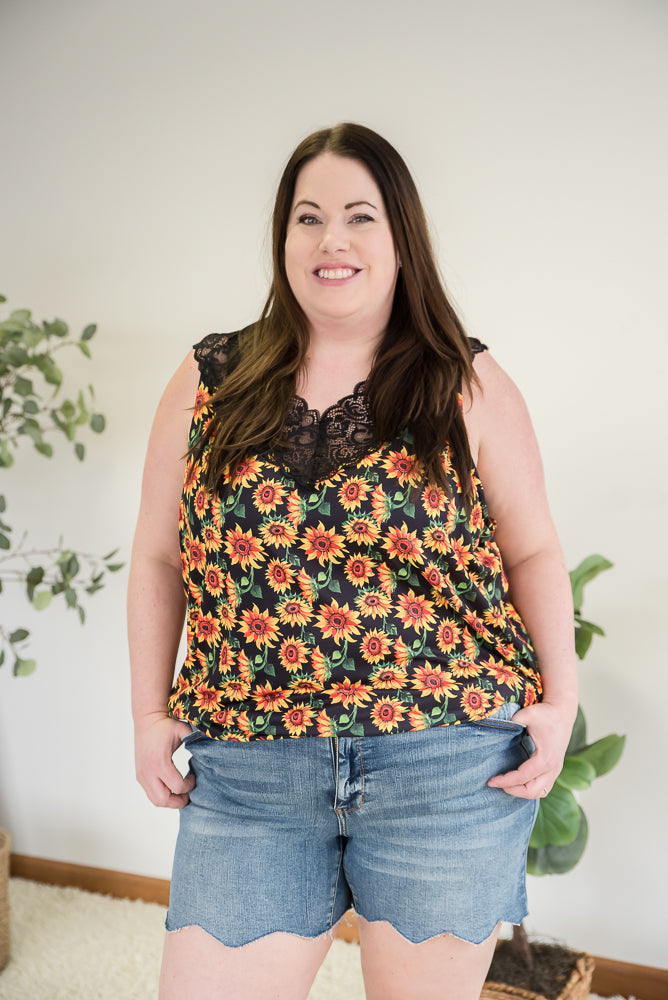 Seeking Sunflowers Lace Tank-YFW-Inspired by Justeen-Women's Clothing Boutique