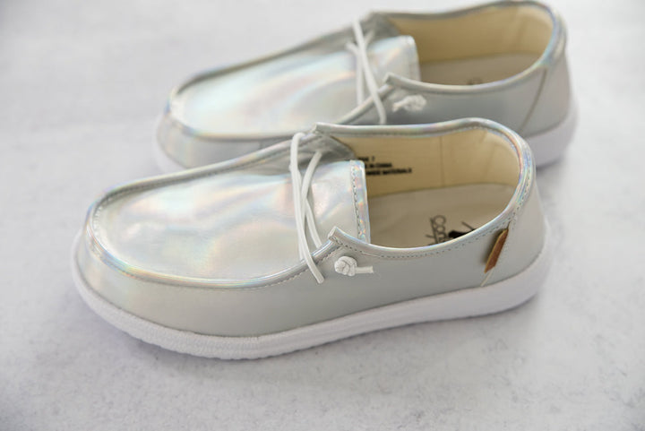 My Silver Iridescent Kayak Slides-Corkys-Inspired by Justeen-Women's Clothing Boutique