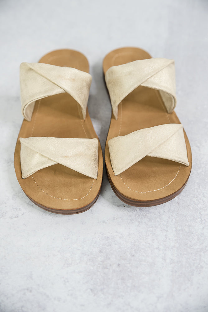 With a Twist Sandals in Gold-Corkys-Inspired by Justeen-Women's Clothing Boutique