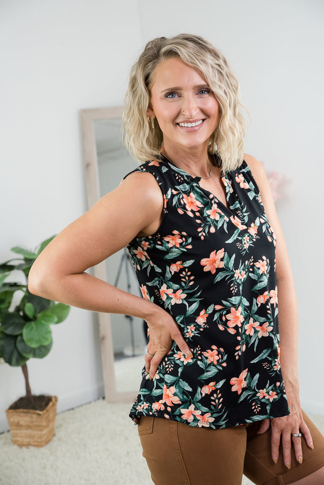 Tranquil Blooms Sleeveless Top-White Birch-Inspired by Justeen-Women's Clothing Boutique