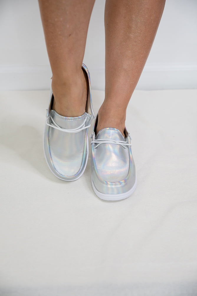 My Silver Iridescent Kayak Slides-Corkys-Inspired by Justeen-Women's Clothing Boutique