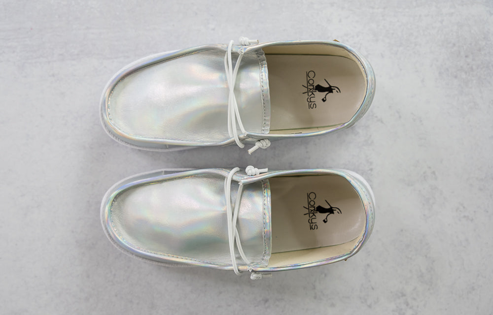 My Silver Iridescent Kayak Slides-Corkys-Inspired by Justeen-Women's Clothing Boutique