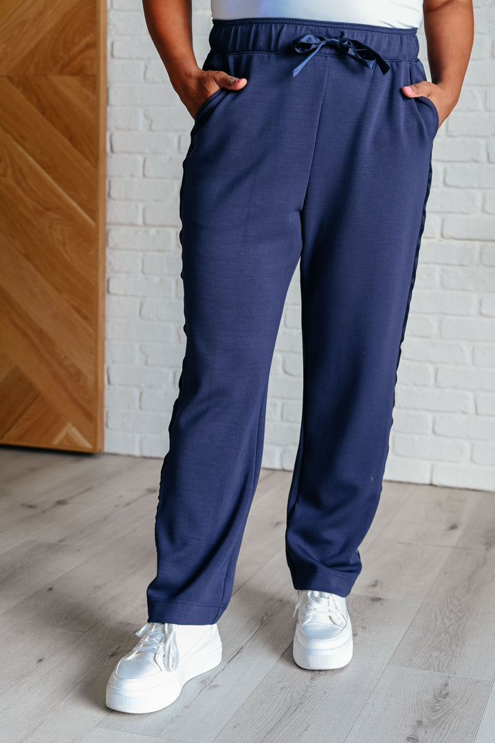 Lysa Satin Stripe Lounge Pants in Smoky Navy-Pants-Inspired by Justeen-Women's Clothing Boutique