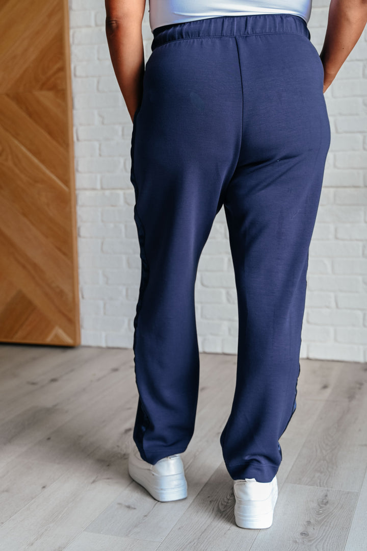 Lysa Satin Stripe Lounge Pants in Smoky Navy-Pants-Inspired by Justeen-Women's Clothing Boutique