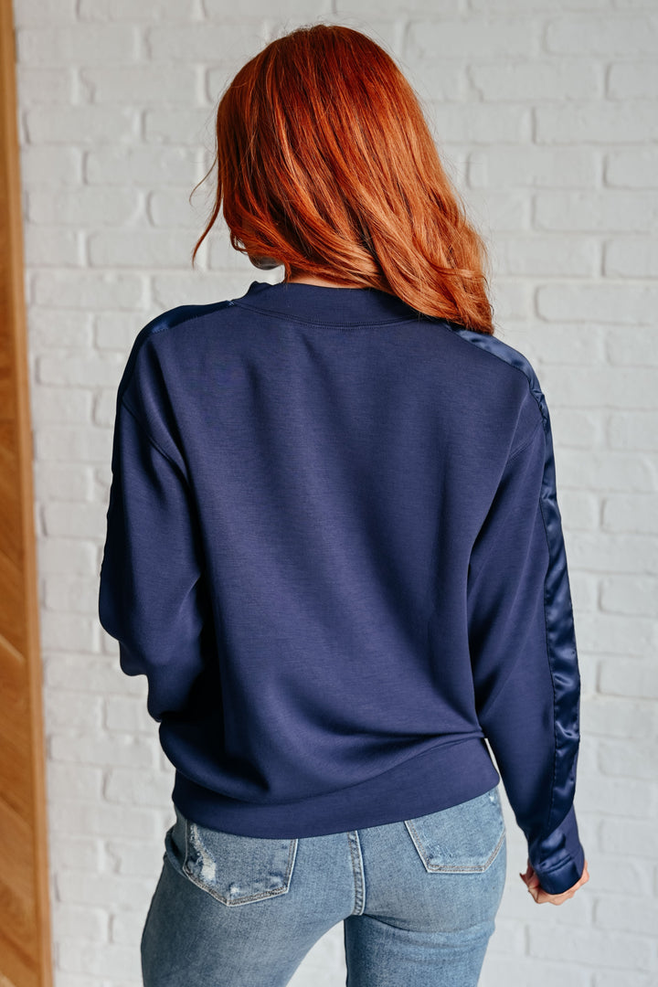 Lysa Satin Stripe Pullover in Smoky Navy-Sweaters/Sweatshirts-Inspired by Justeen-Women's Clothing Boutique