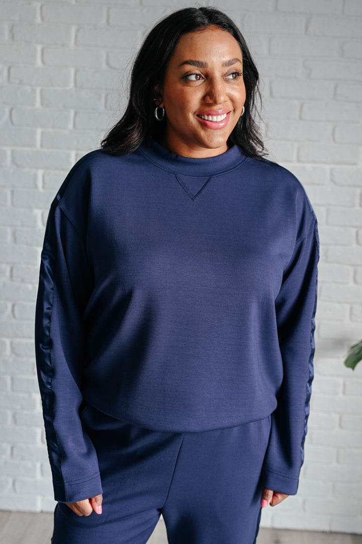 Lysa Satin Stripe Pullover in Smoky Navy-Sweaters/Sweatshirts-Inspired by Justeen-Women's Clothing Boutique