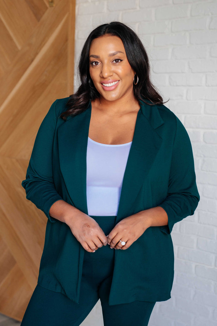 Magic 3/4 Blazer in Hunter Green-Outerwear-Inspired by Justeen-Women's Clothing Boutique