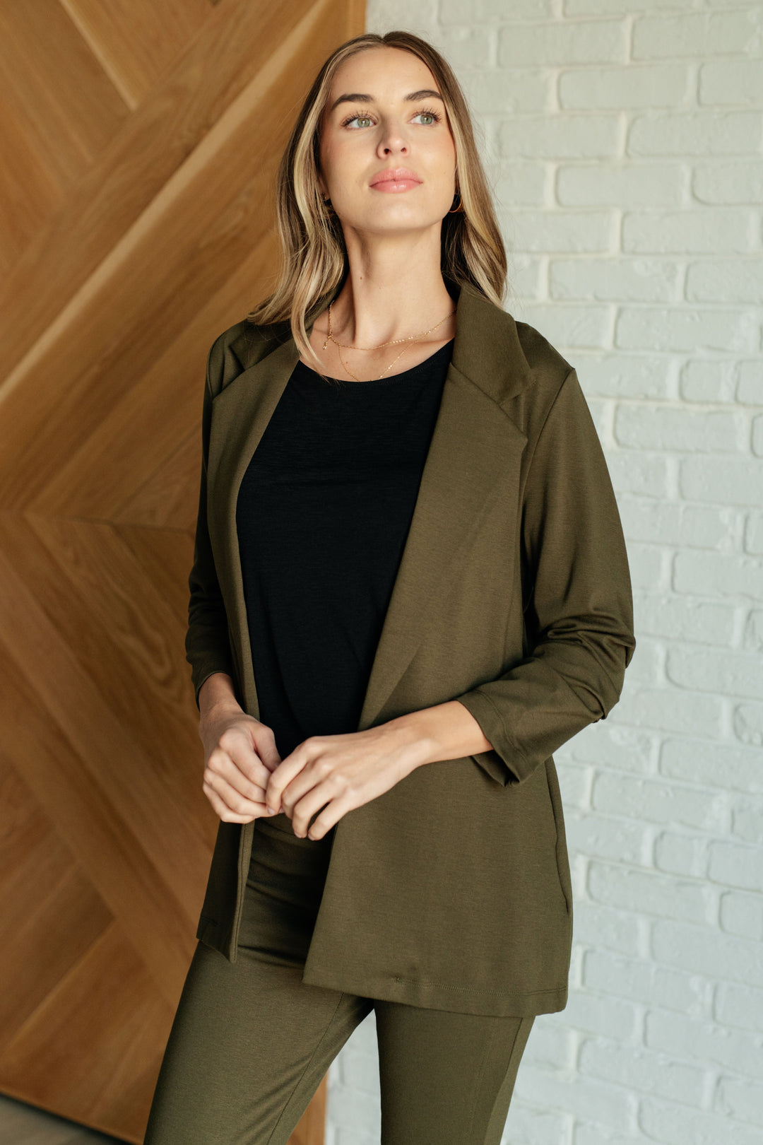 Magic 3/4 Blazer in Olive-Outerwear-Inspired by Justeen-Women's Clothing Boutique