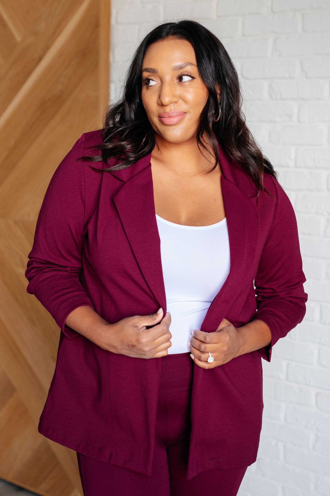 Magic 3/4 Blazer in Wine-Outerwear-Inspired by Justeen-Women's Clothing Boutique