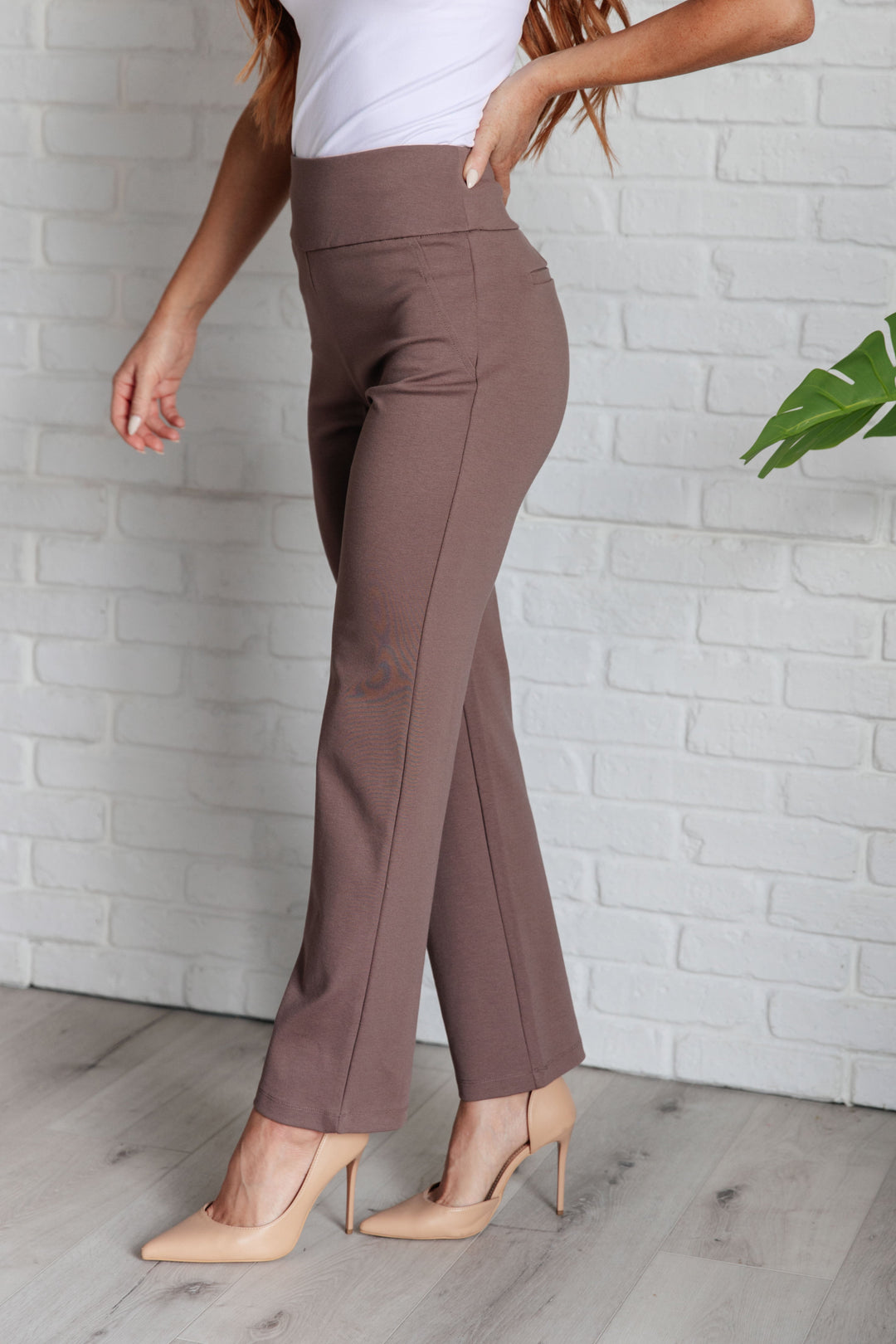 Magic Straight Pants in Dark Mocha-Pants-Inspired by Justeen-Women's Clothing Boutique