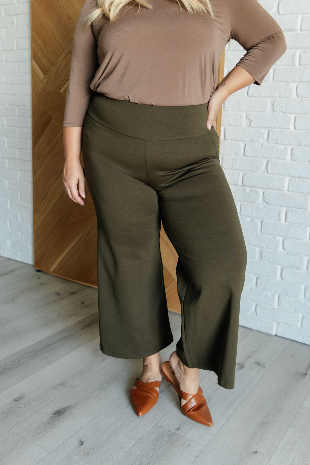 Magic Wide Leg Crop Pants in Olive-Pants-Inspired by Justeen-Women's Clothing Boutique