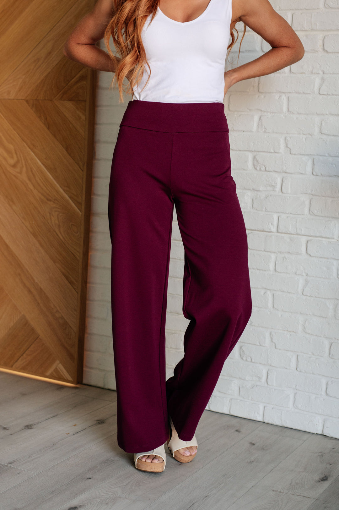 Magic Wide Leg Pants in Wine-Pants-Inspired by Justeen-Women's Clothing Boutique