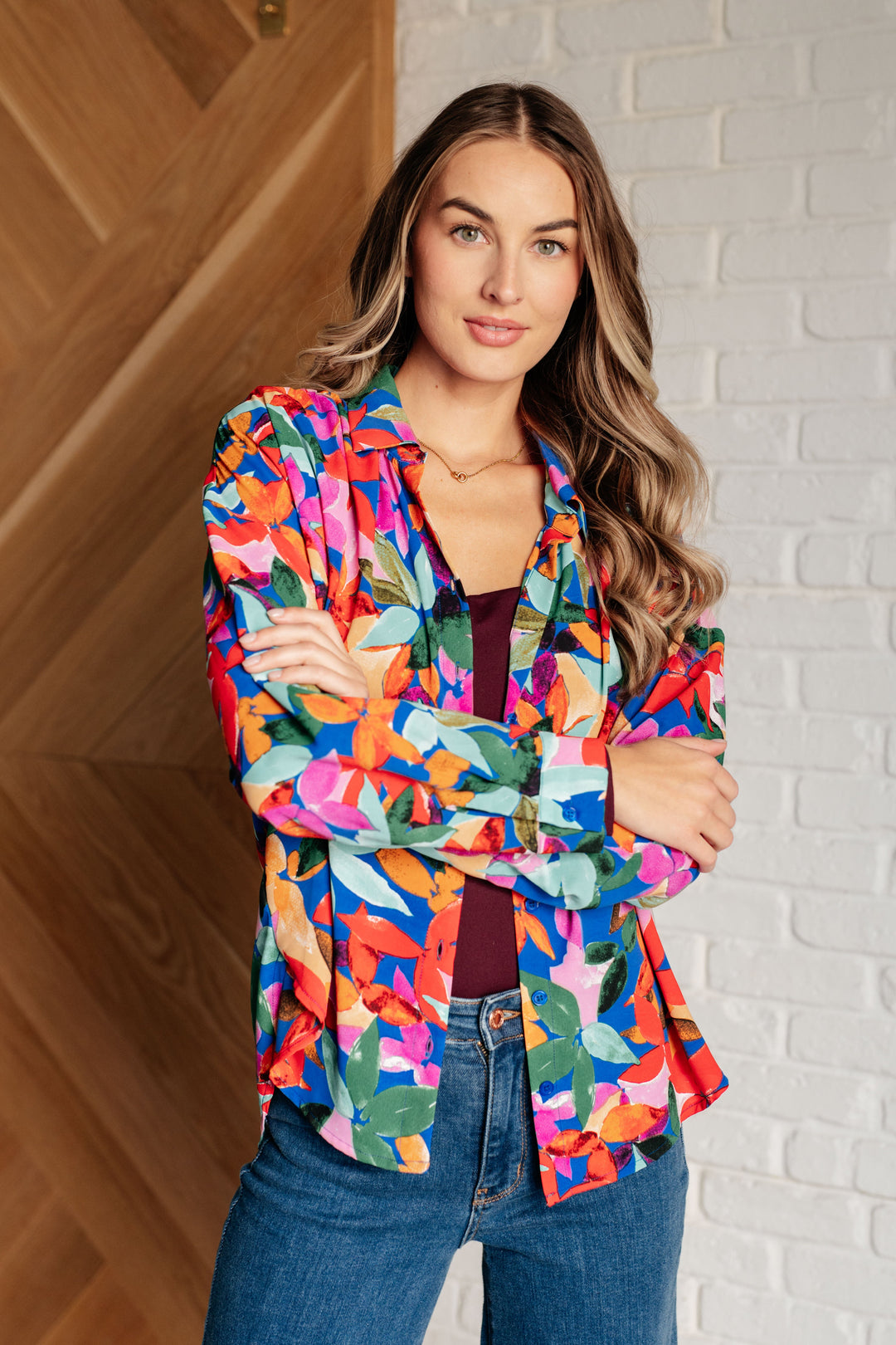 Make Like a Tree and Leaf Button Up Blouse-Long Sleeve Tops-Inspired by Justeen-Women's Clothing Boutique