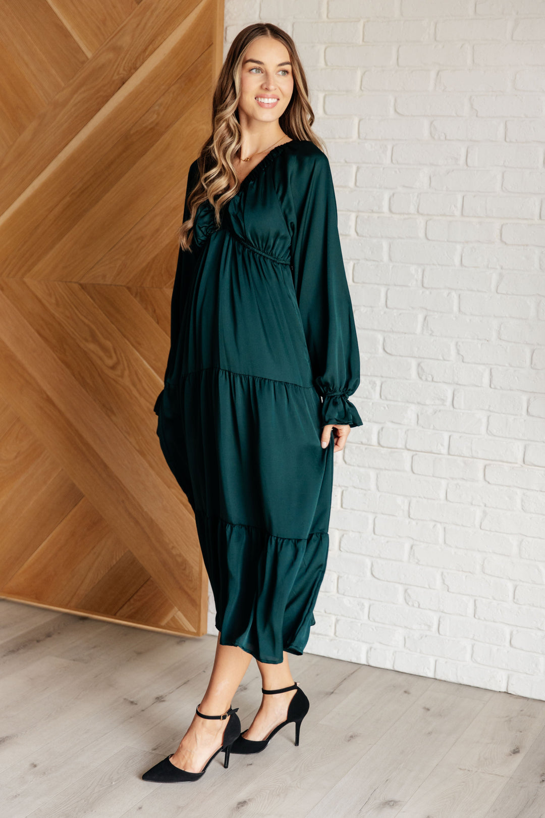 Makes Me Want to Skip Tiered Dress in Hunter Green-Dresses-Inspired by Justeen-Women's Clothing Boutique