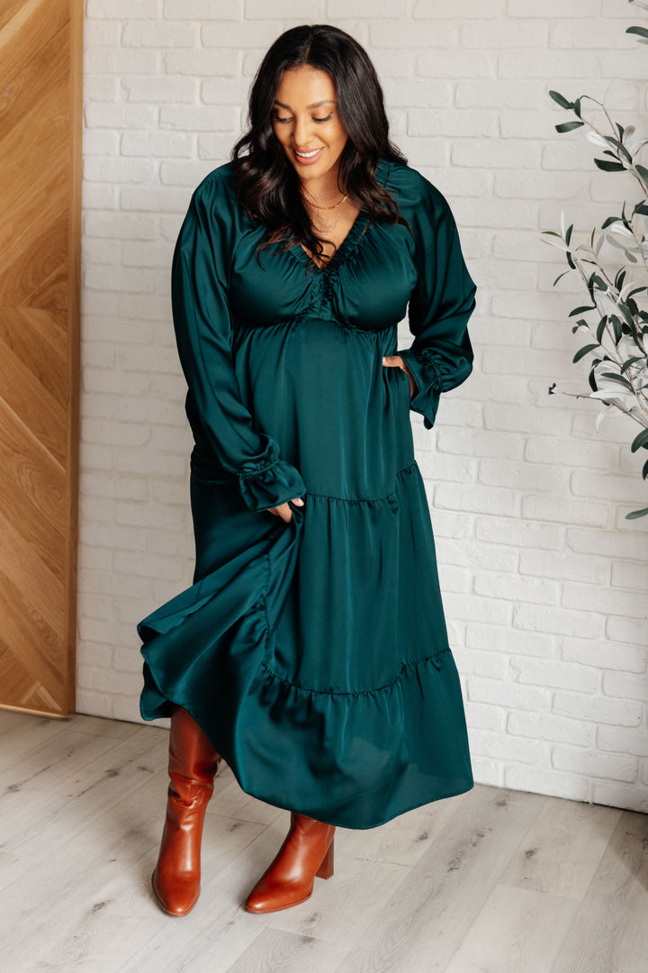 Makes Me Want to Skip Tiered Dress in Hunter Green-Dresses-Inspired by Justeen-Women's Clothing Boutique