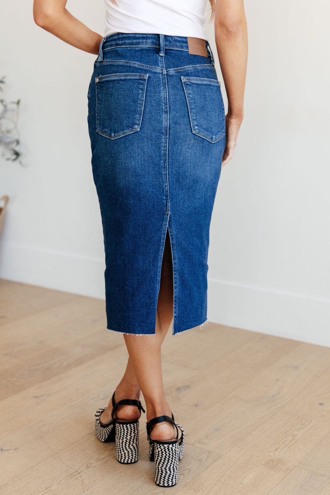 Marcy High Rise Denim Midi Skirt-Womens-Inspired by Justeen-Women's Clothing Boutique in Chicago, Illinois