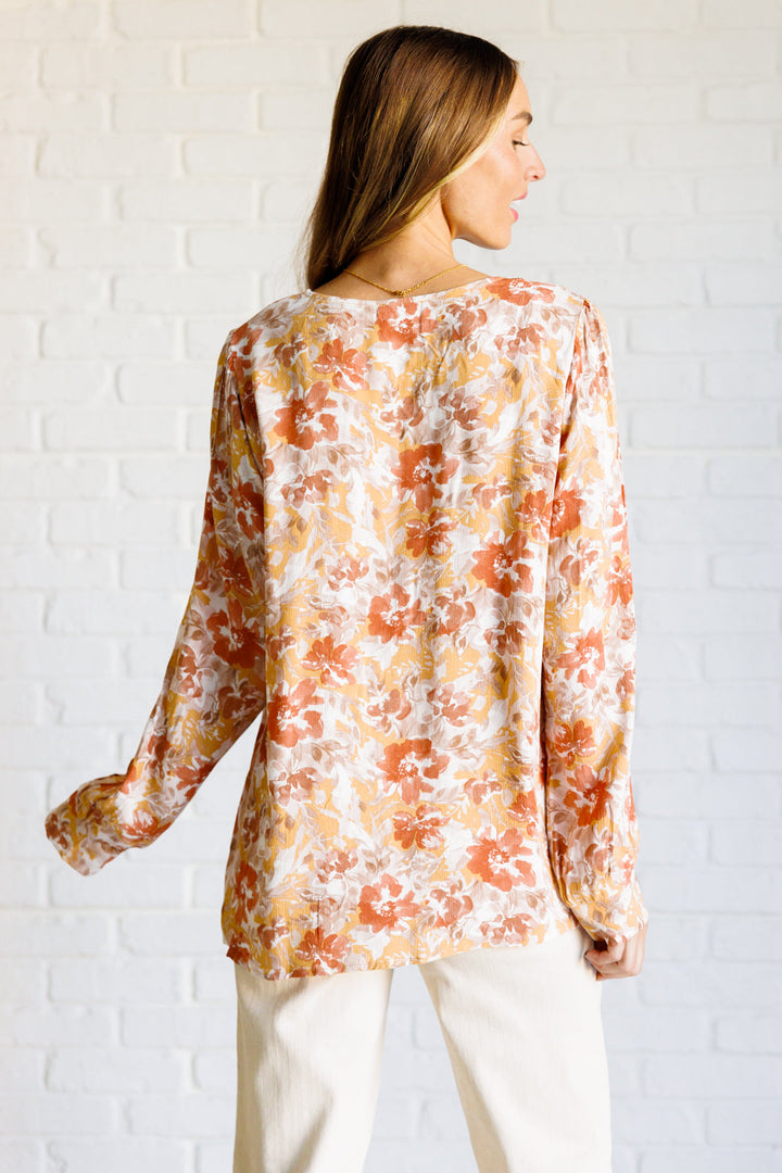 Marigold Dreams Floral Blouse-110 Long Sleeve Tops-Inspired by Justeen-Women's Clothing Boutique