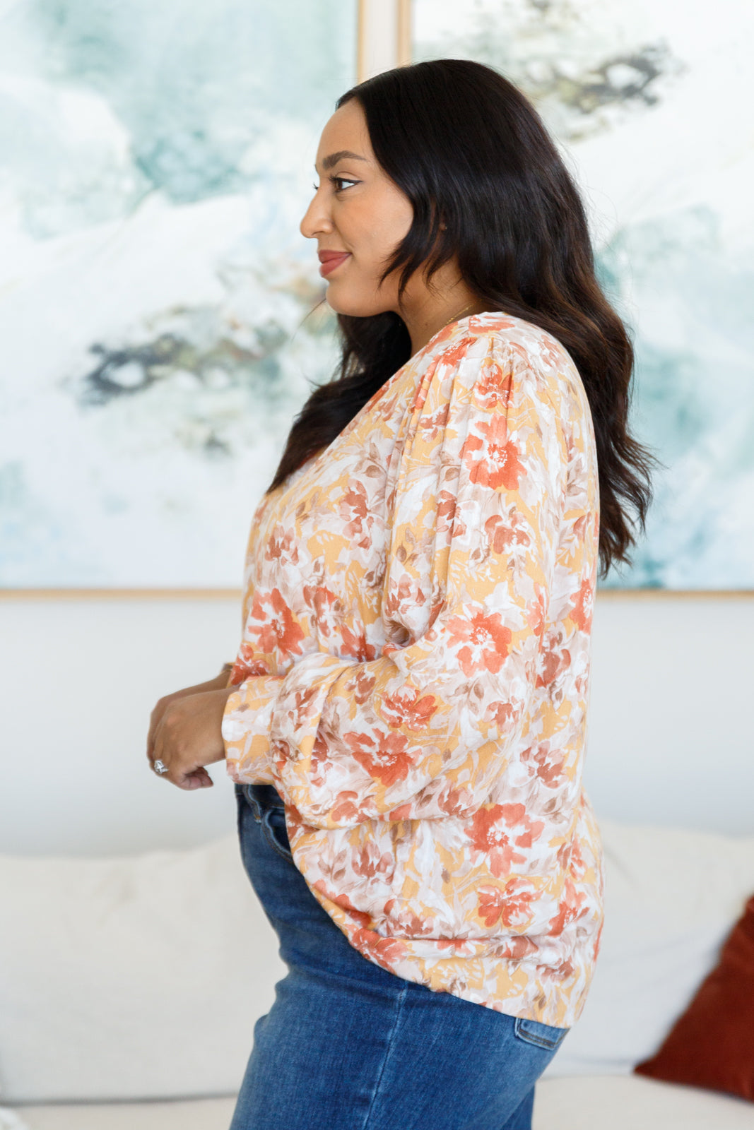 Marigold Dreams Floral Blouse-110 Long Sleeve Tops-Inspired by Justeen-Women's Clothing Boutique