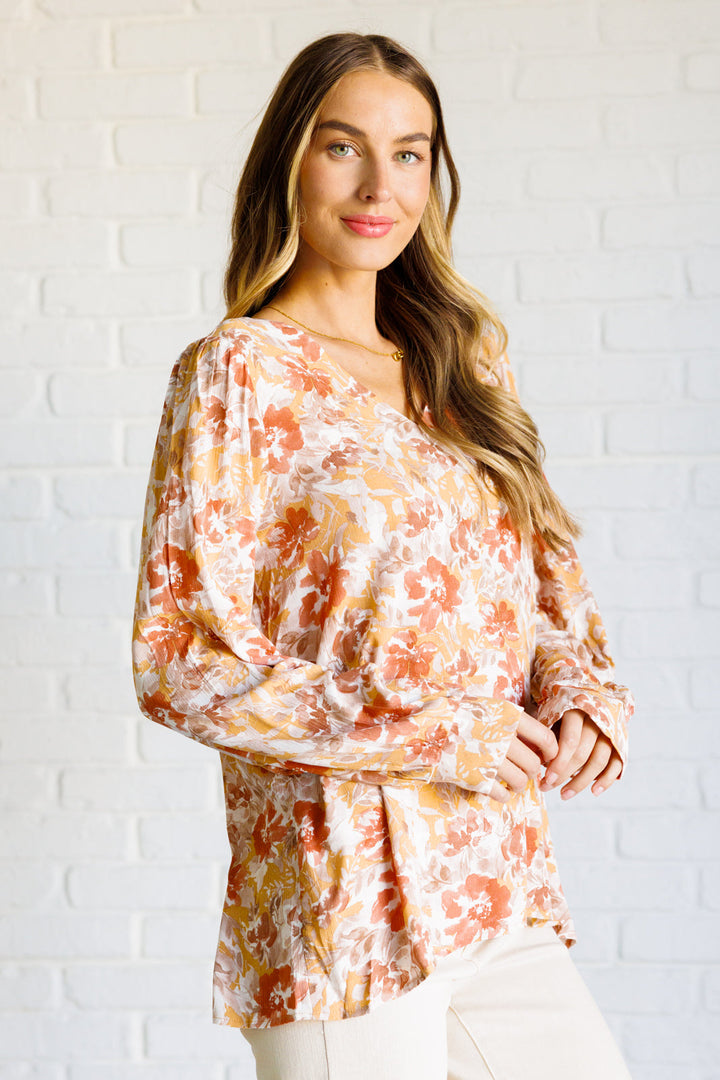 Marigold Dreams Floral Blouse-110 Long Sleeve Tops-Inspired by Justeen-Women's Clothing Boutique