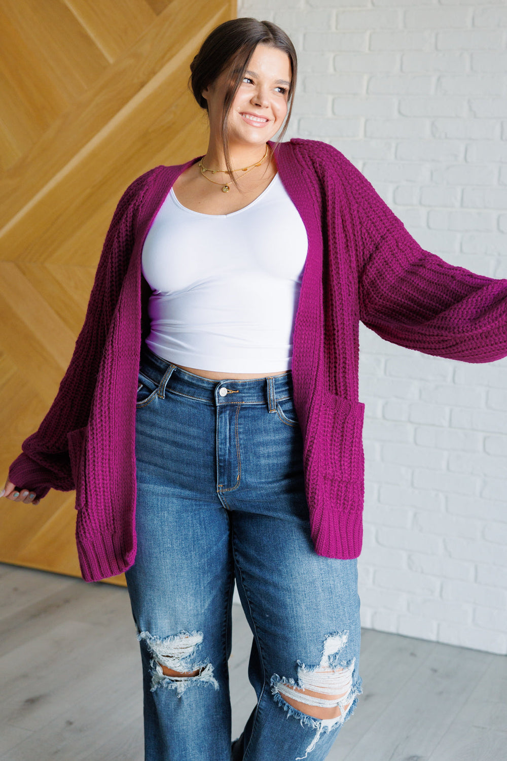 Maybe Monday Cardigan in Berry-Cardigans + Kimonos-Inspired by Justeen-Women's Clothing Boutique