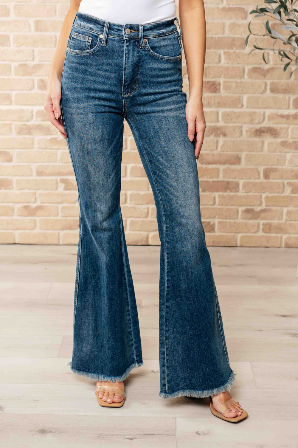 Miley High Waist Control Top Frayed Hem Flare Jeans-Denim-Inspired by Justeen-Women's Clothing Boutique