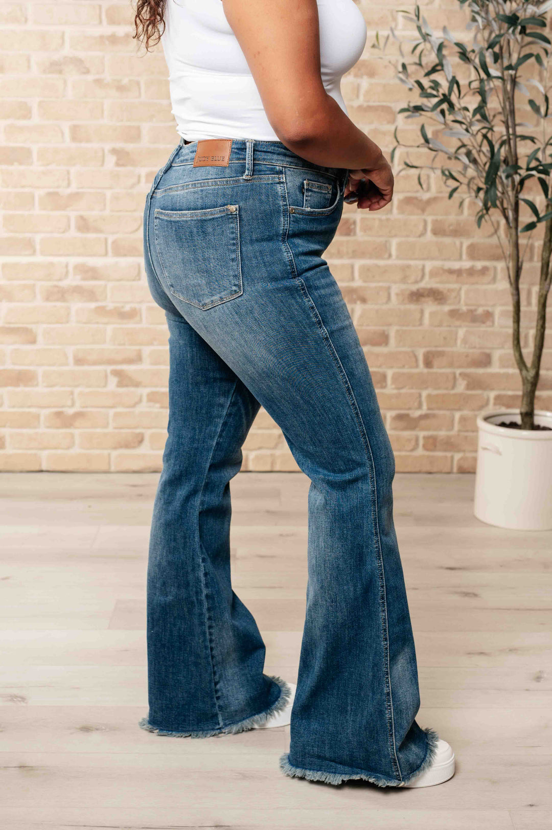 Miley High Waist Control Top Frayed Hem Flare Jeans-Denim-Inspired by Justeen-Women's Clothing Boutique