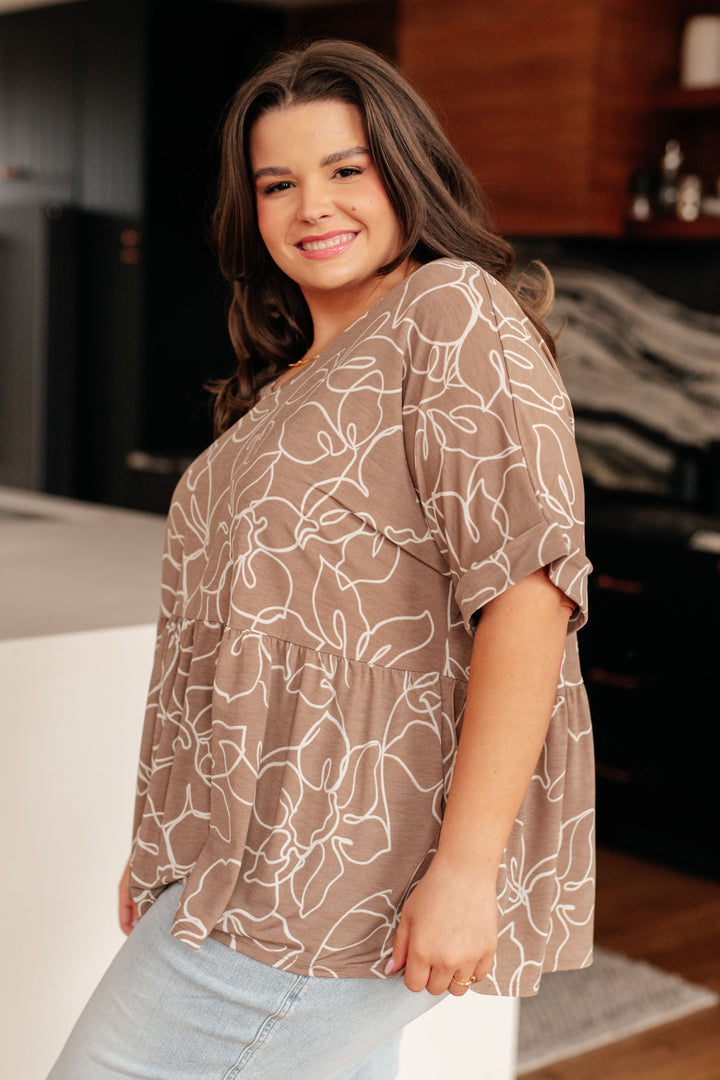 Mocha Petals V-Neck Top-100 Short Sleeve Tops-Inspired by Justeen-Women's Clothing Boutique