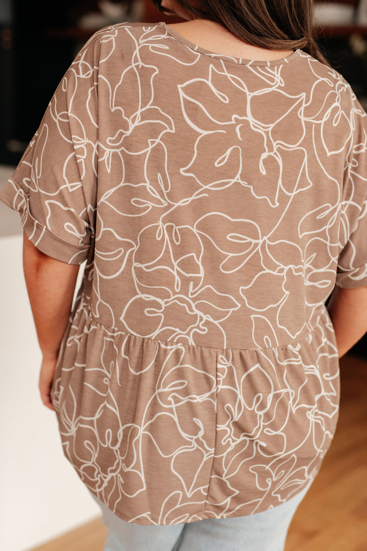 Mocha Petals V-Neck Top-100 Short Sleeve Tops-Inspired by Justeen-Women's Clothing Boutique