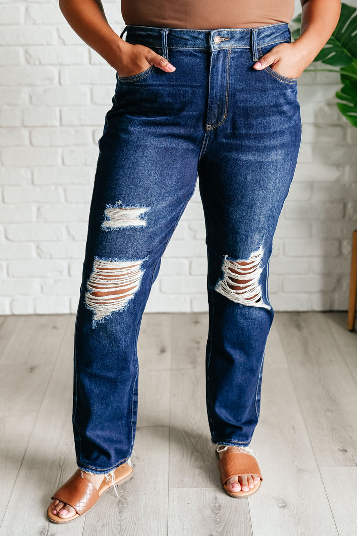 Montana High Rise Rigid Magic Distressed Straight Jeans-Denim-Inspired by Justeen-Women's Clothing Boutique