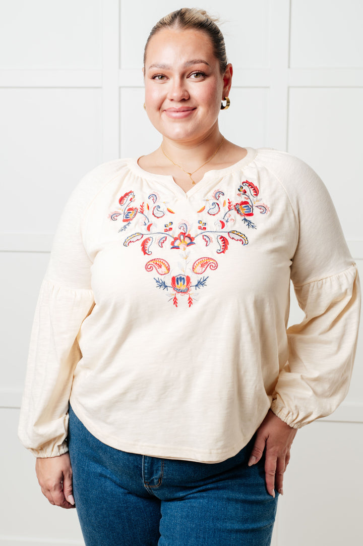 More Than You Would Think Embroidered Blouse-110 Long Sleeve Tops-Inspired by Justeen-Women's Clothing Boutique