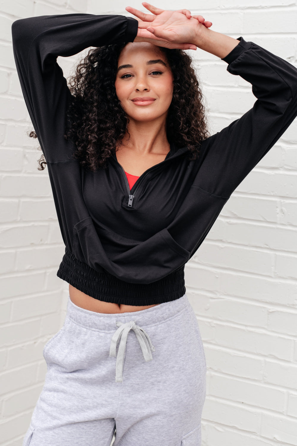 Morning Run Half Zip Hoodie in Black-Sweaters/Sweatshirts-Inspired by Justeen-Women's Clothing Boutique in Chicago, Illinois
