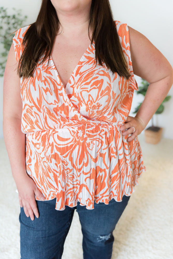 The Orange Swirl Sleeveless Top-White Birch-Inspired by Justeen-Women's Clothing Boutique in Chicago, Illinois